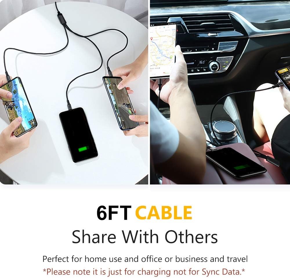 Puxnoin Multi Charging Cable, 6FT 2Pack Charger Cable Universal 3 Black