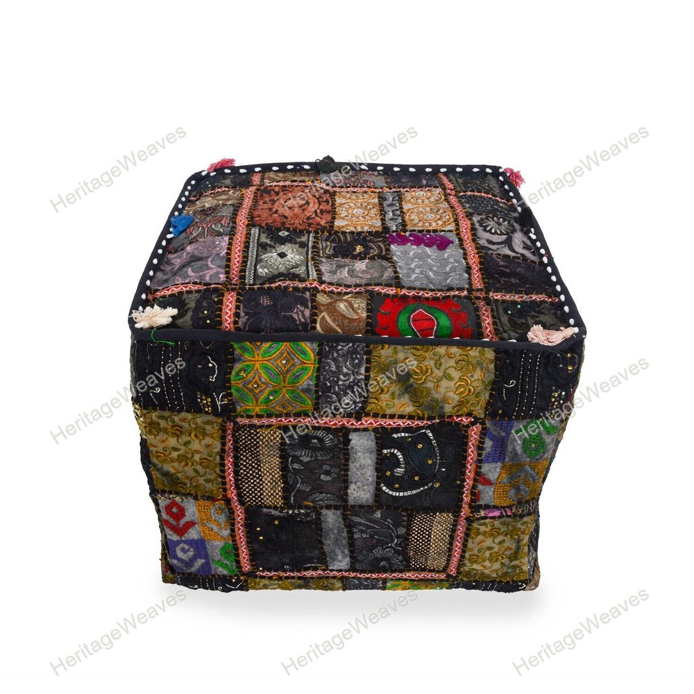 Handmade Patchwork Vintage Home Décor Khambari Square Pouf
