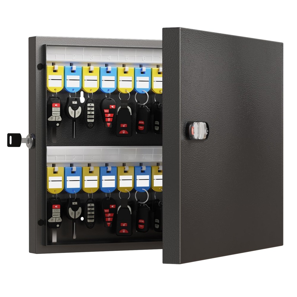 48 Key Lock Box, Wall Mounted Key Cabinet with 3Digit Combination Lock & Back...