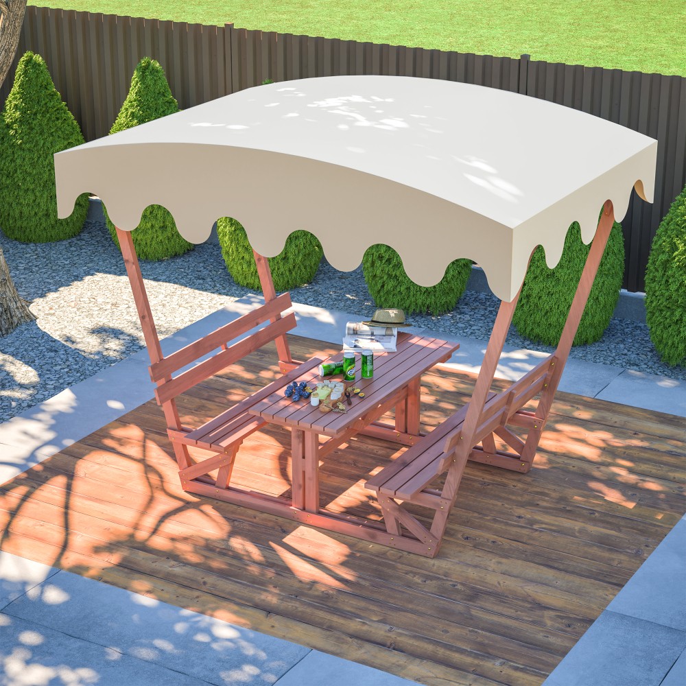 All-Weather Solid Wood Picnic Table Set with Removable Canopy & Benches Gardens