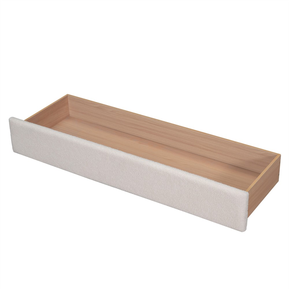 Queen Size Bed Frame Upholstered Platform Bed Frame w/ Headboard & Drawer Beige