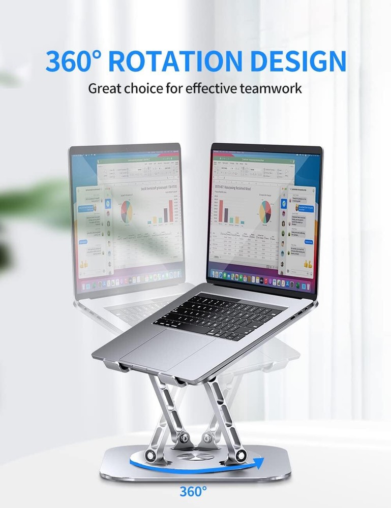Adjustable Computer Stand with 360 Degree Swivel Base Foldable up to 16”, Silver