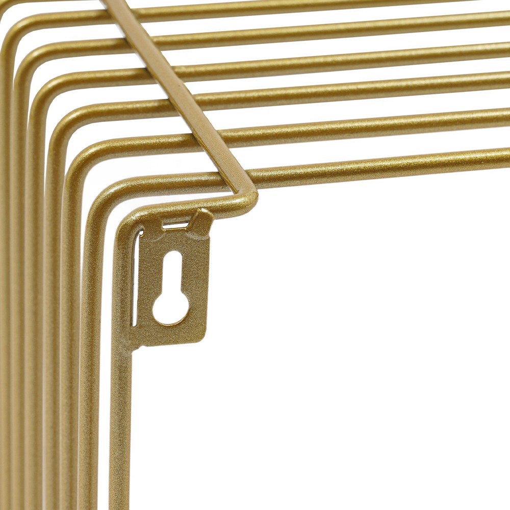 Vintage Golden Side Table, Square Geometry Side Table, Linear Metal End Table