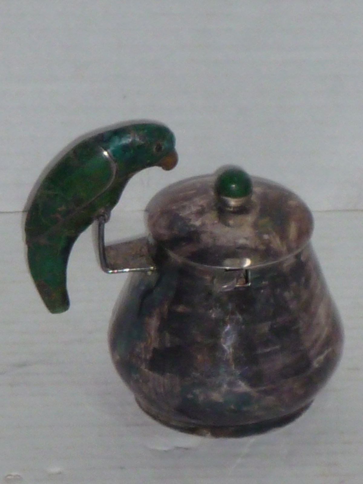 VINTAGE TAXCO LOS CASTILLO HAMMERED SILVERPLATE PARROT HONEY JAM JAR SUGAR BOWL?