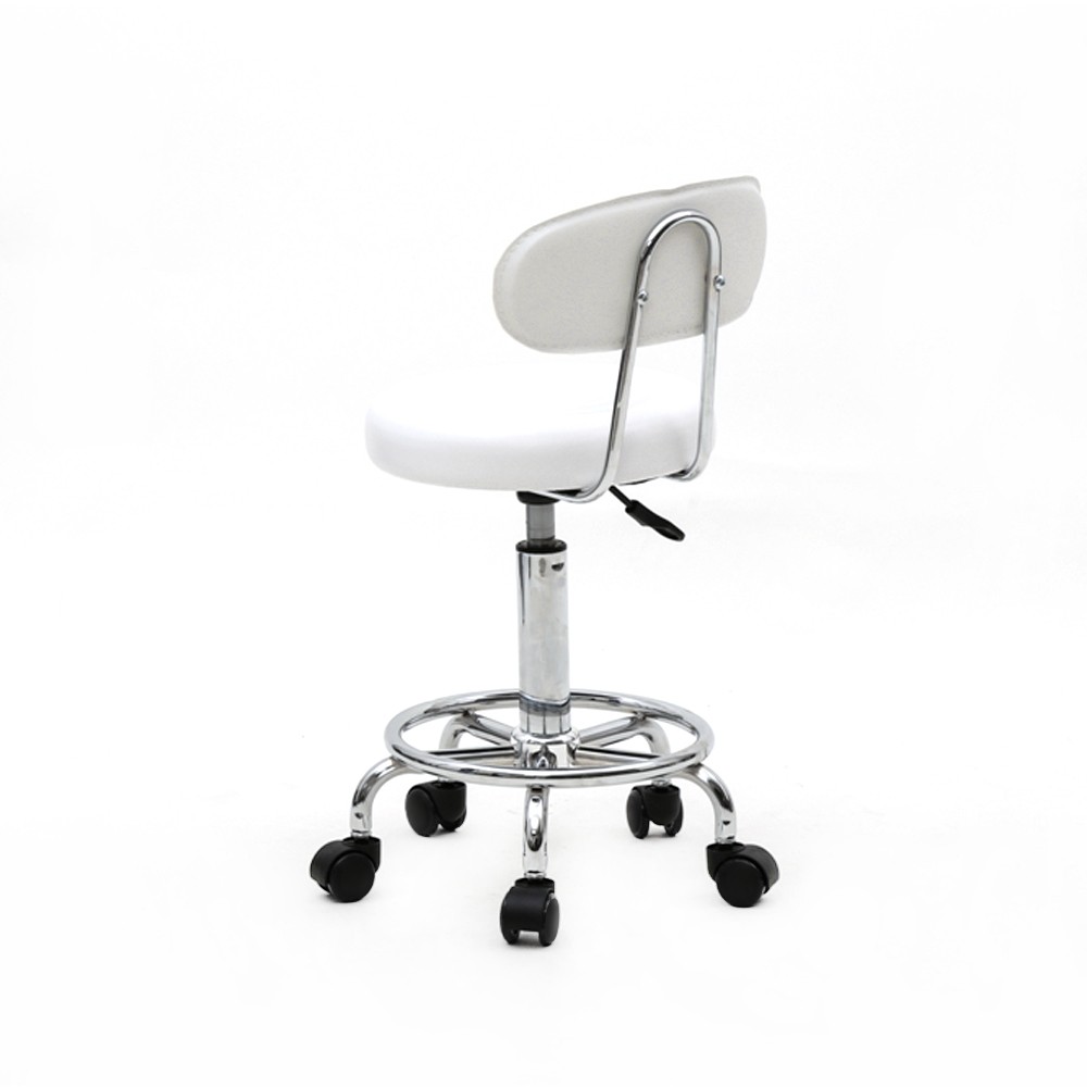 Adjustable Salon Stool,360° Swivel,PU Leather,Backrest ,Height Adjustable, White