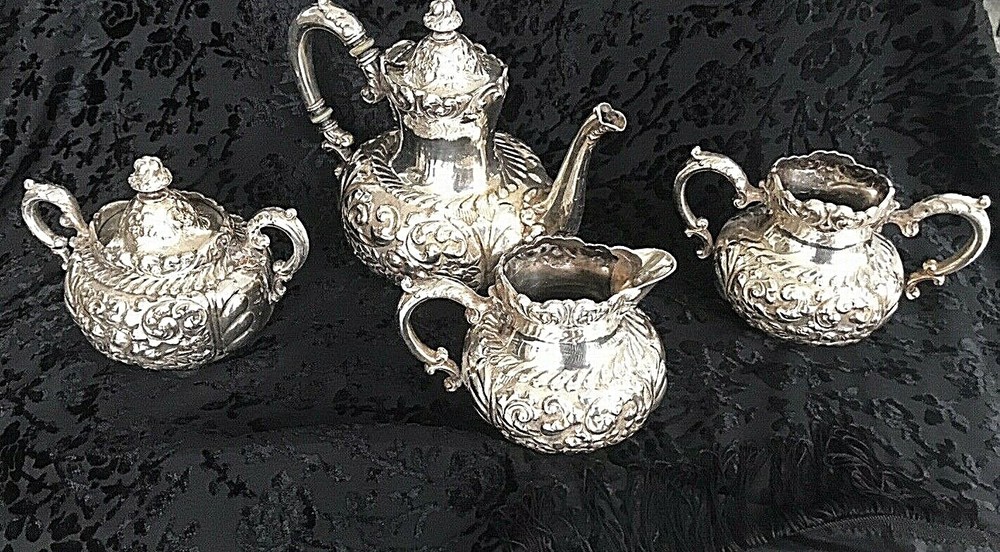 Barbour Silver Tea Set Quadrupule Silver Plate Sugar Bowl Creamer Teapot Spooner