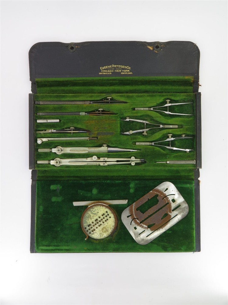 Dietzgen Vintage Drafting Tool Set w/ case Architecture Drawing Instruments