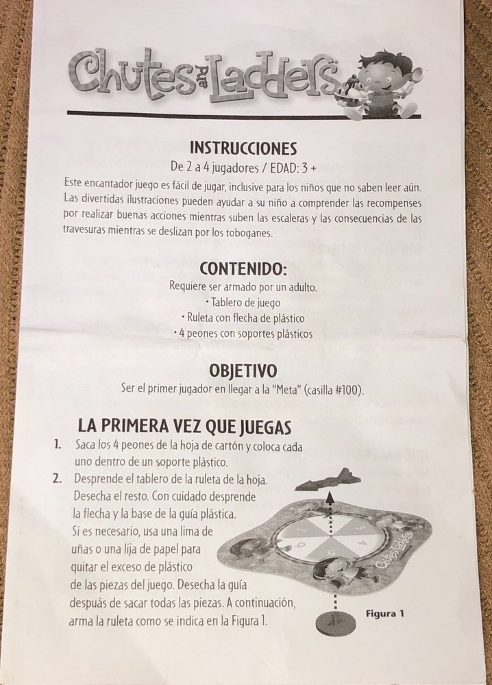 Original GAME Chutes and Ladders Replacement SPANISH Instructions 2004