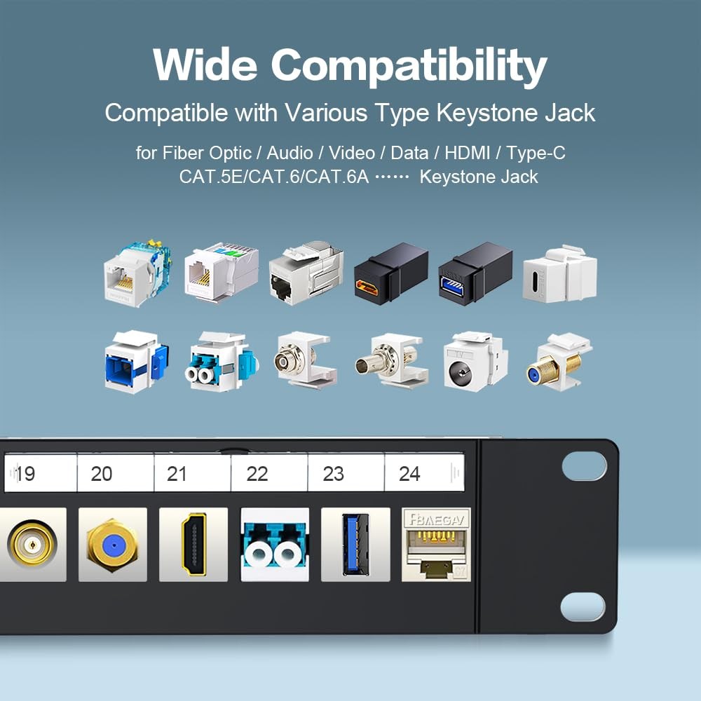 24 Port Patch Panel Blank Keystone 1U 19 Inch Rackmount Wall Mount STP UTP
