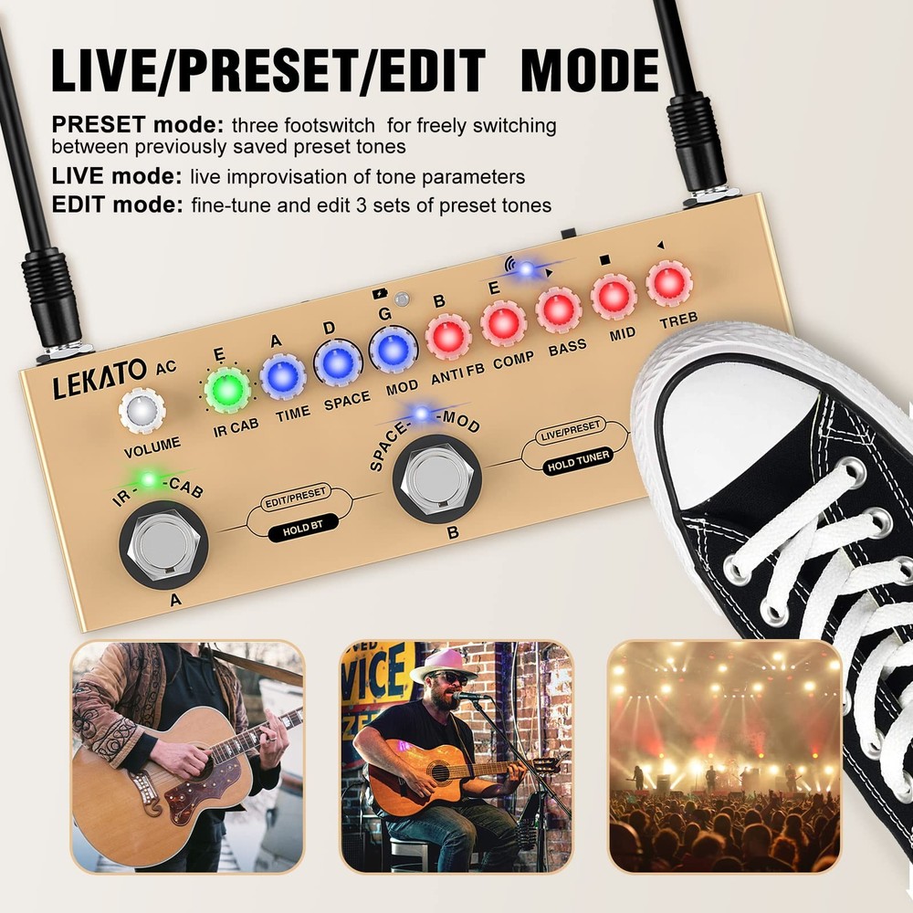 LEKATO Multi Effects Pedal for Acoustic Guitar, with IR Loading 9 AMP Models,...
