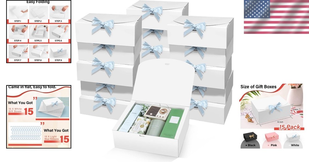 15-Pack Versatile White Gift Boxes with Lids - Easy Assembly & Large Capacity