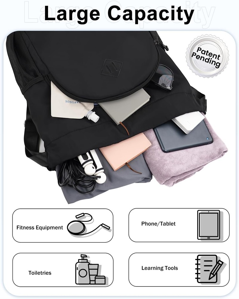 Drawstring Backpack Gym with Shoe Compartment for Men Women Black
