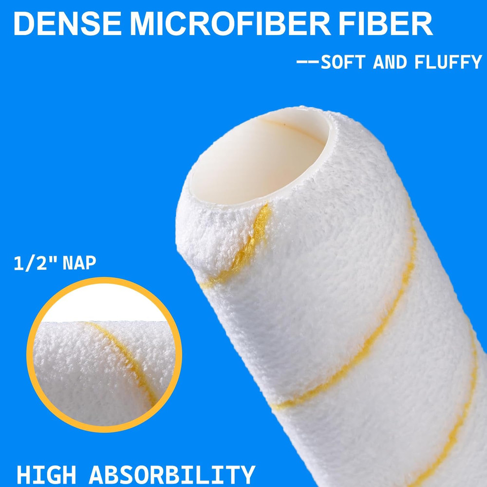 12-Pack Paint Roller Covers 9 Inch, 1/2" Nap Microfiber Paint Roller Kit for Pai