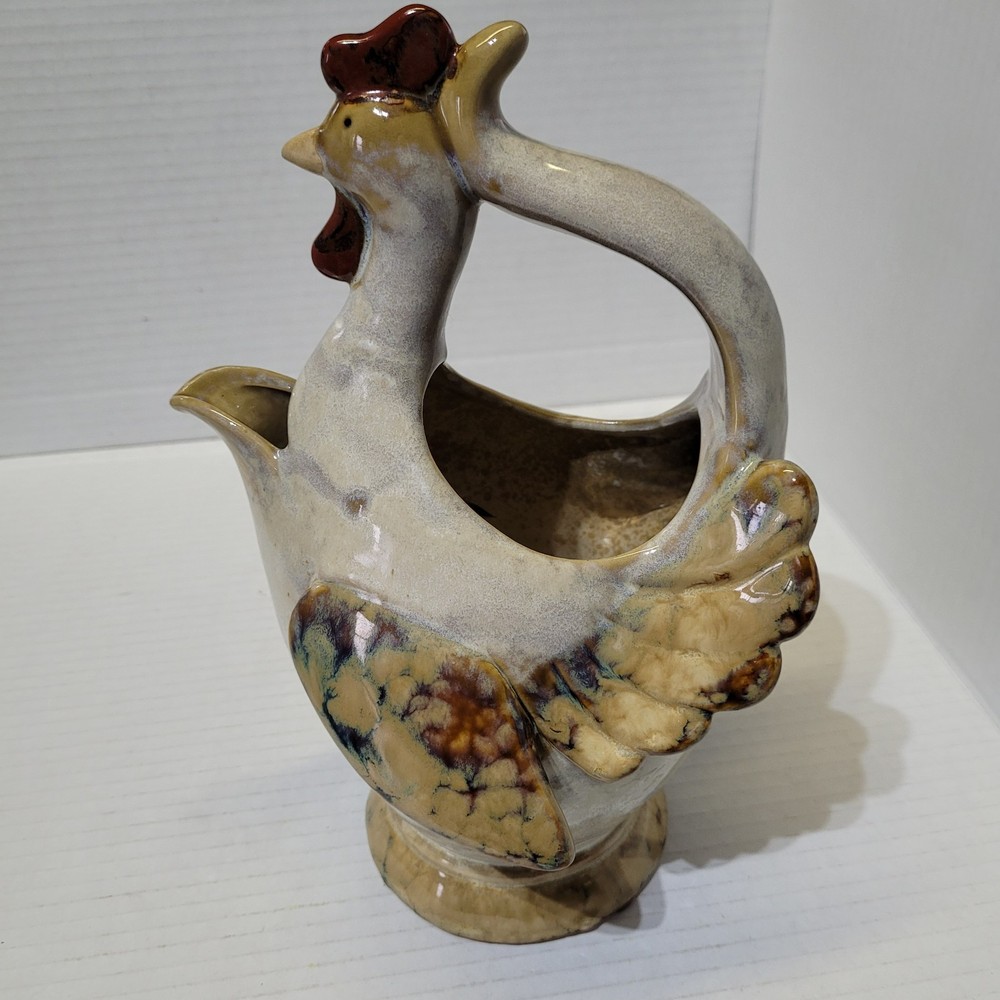 Ceramic Chicken Pitcher Glazed Handmade 9.5in