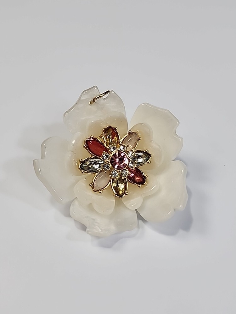 Flower Pendant White Pearlized Outer Petals Multi-Color HARD PLASTIC