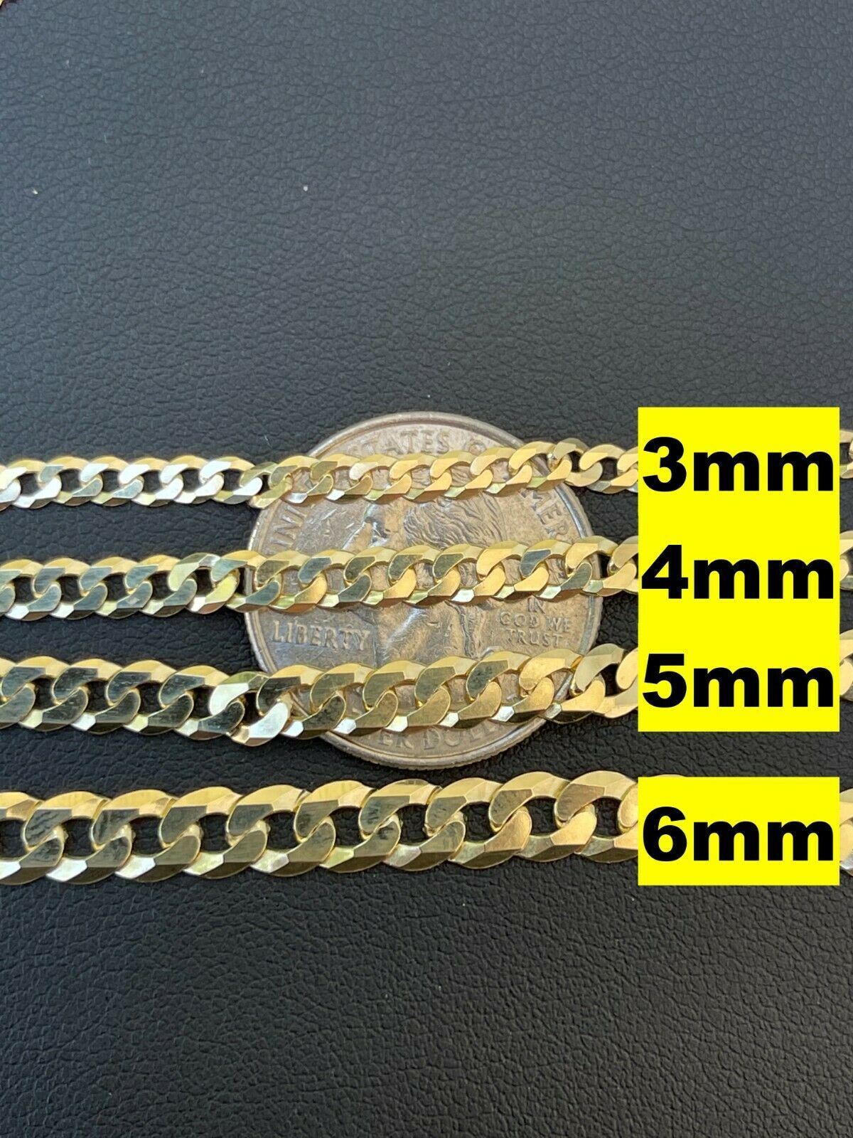 REAL Solid 925 Silver 14k Gold Plated Flat Cuban Link Chain Necklace 3mm - 11mm
