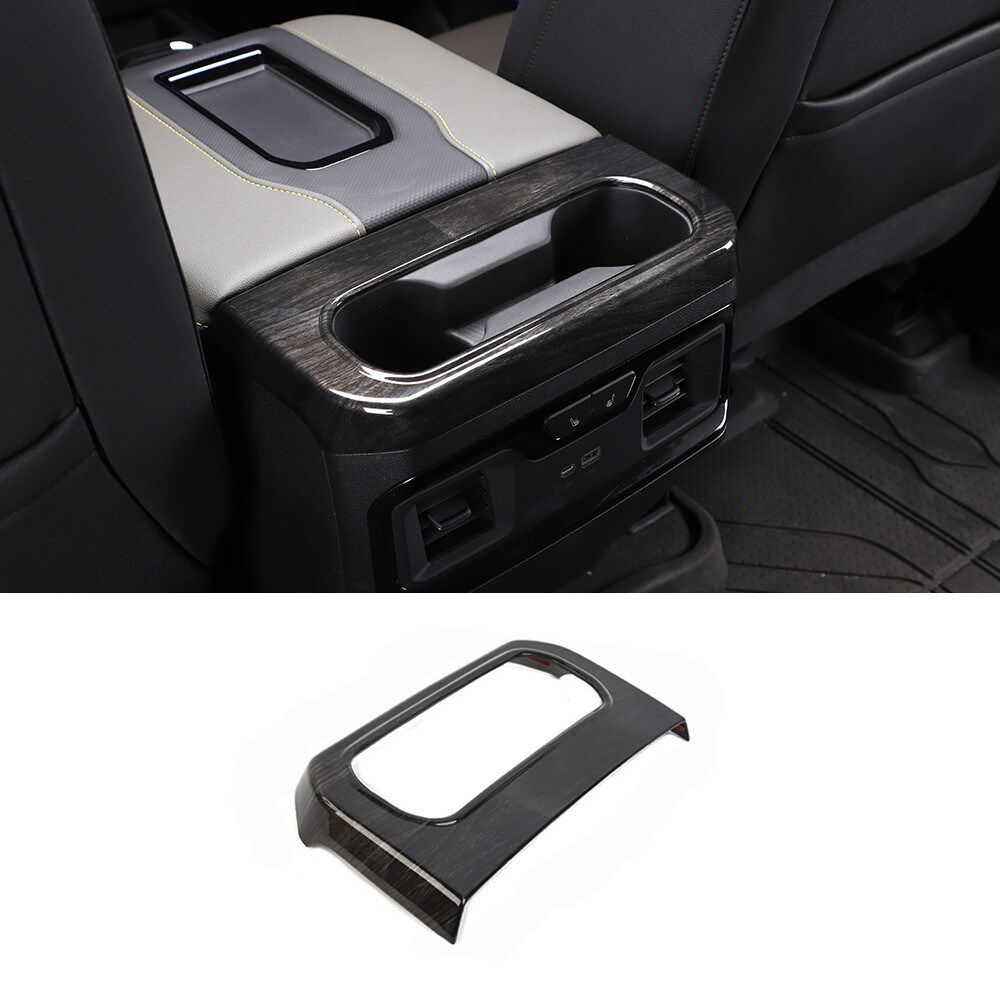 Black Wood Armrest Box Rear Cup Holder Panel Trim for Chevy Silverado 1500 2019+
