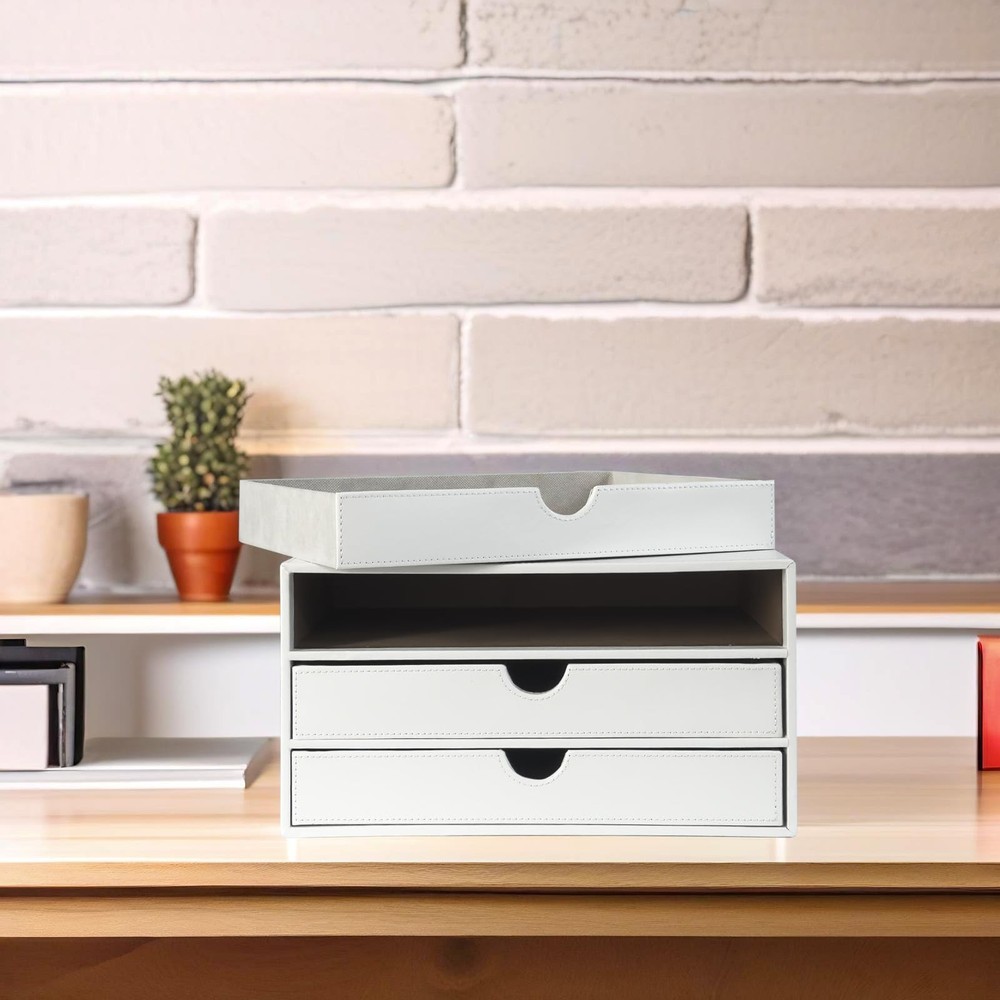 White Document Organizer 3Drawer File Cabinet Desktop Storage Box For Office