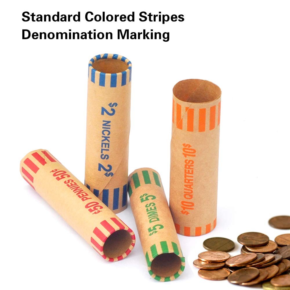 100pcs Assorted Heavy Duty Preformed Coin Wrappers Rolls - 100-Assorted