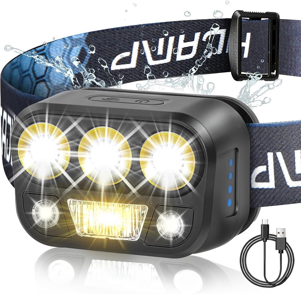 Lightweight 6-Mode LED Headlamp with Motion Sensor & Adjustable 45° Angle