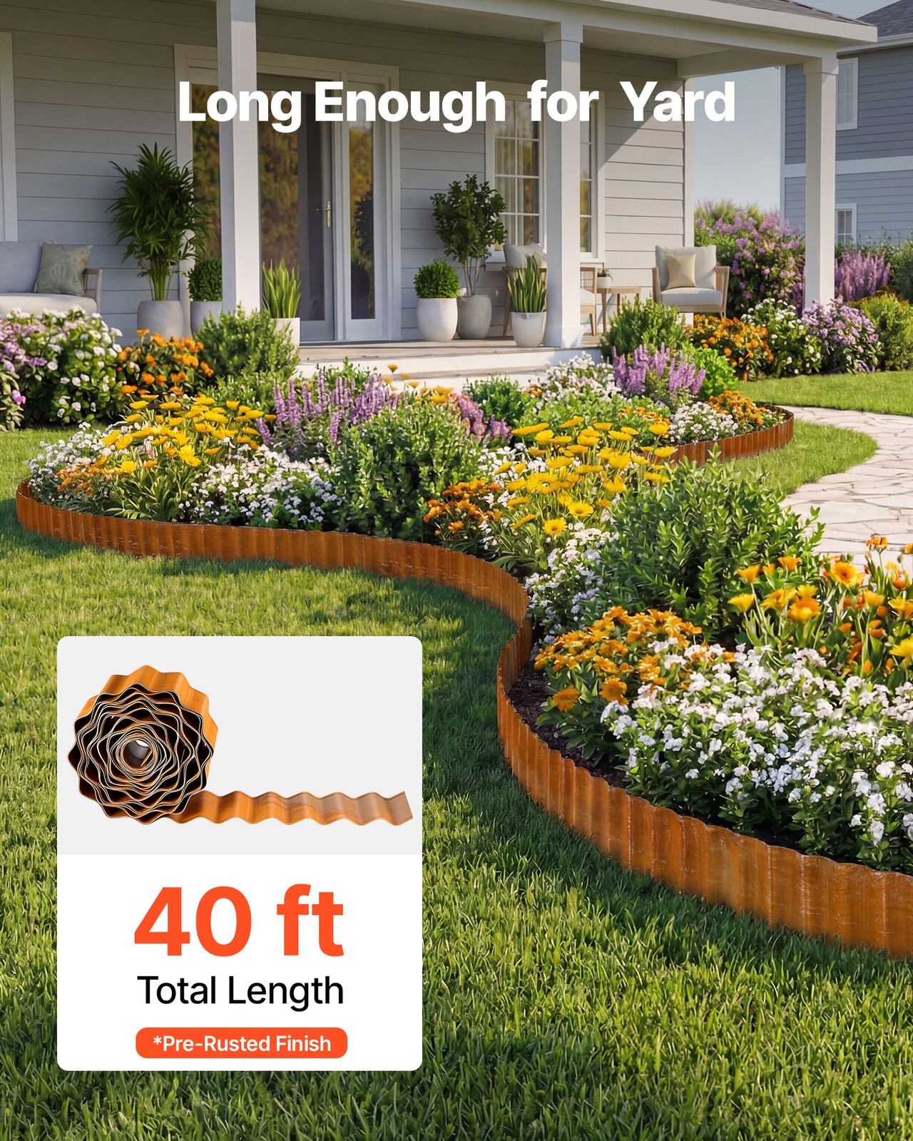 VEVOR Carbon Steel Landscape Edging 40 ft x 6 in Metal Garden Edging