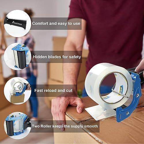 2 Pack 3 inch Tape Gun Packing Boxes Packaging Tape Dispenser with Quick Load...