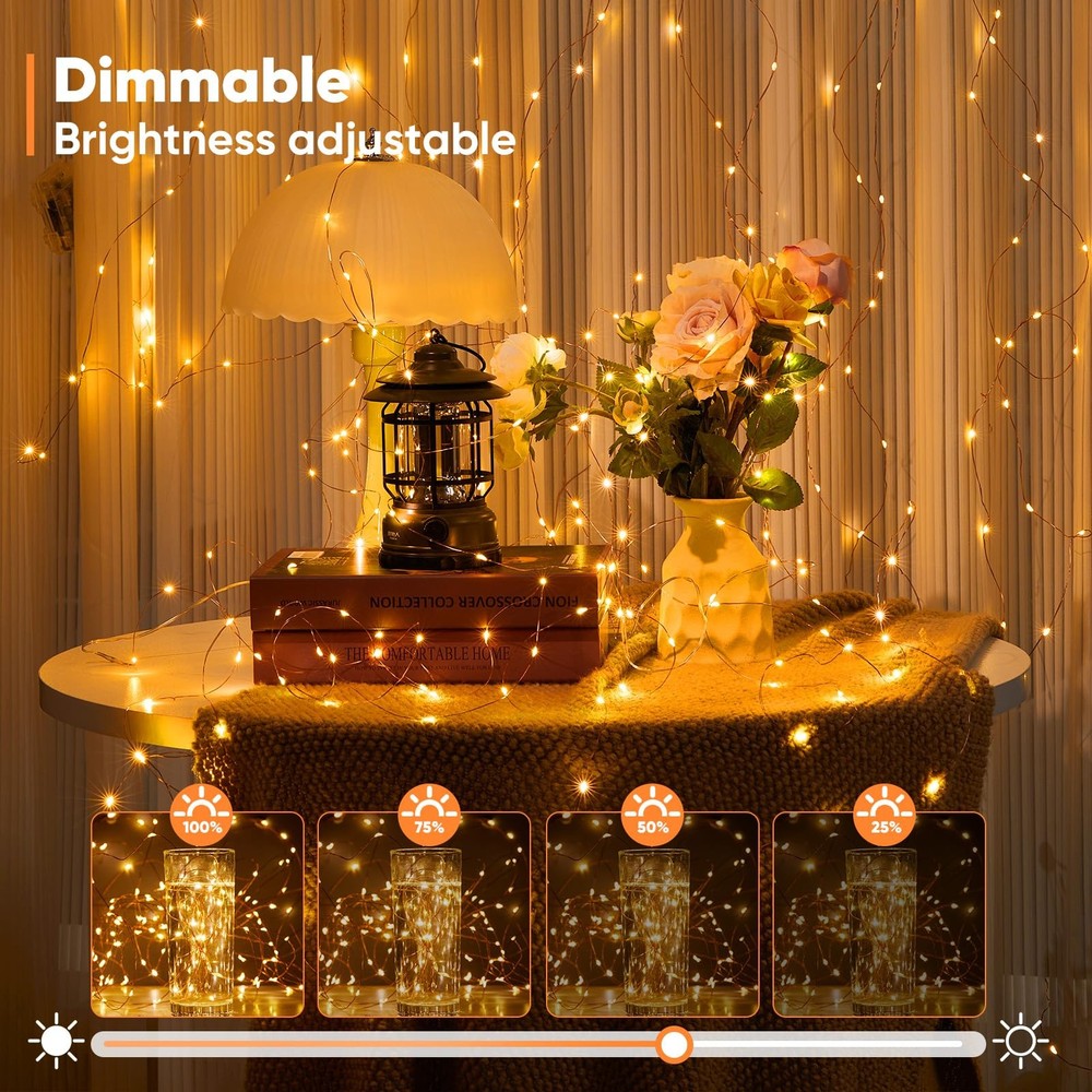 2 Pack 16.4 Ft. Battery Operated Outdoor String Lights with Remote & Timer, L...