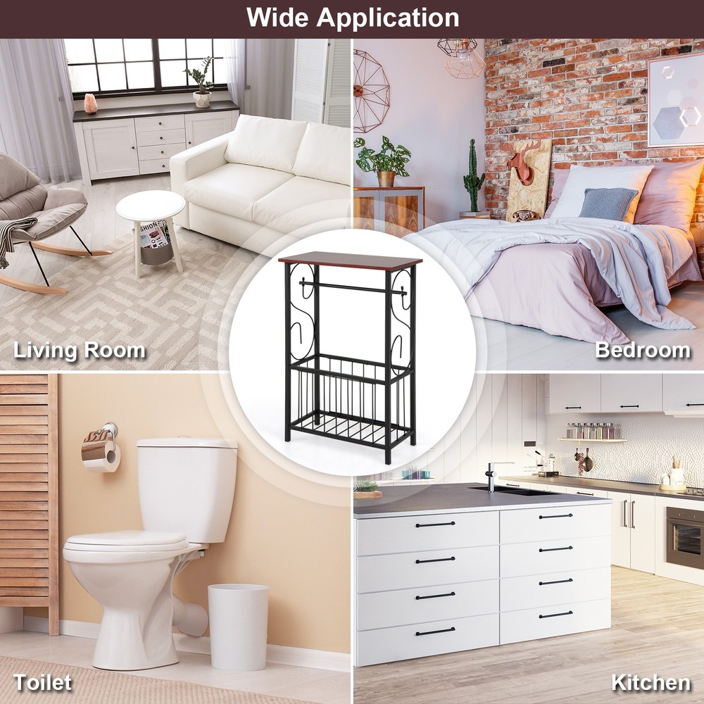 2 PCS Side Table End Table w/ Removable Hanging Rack & Bottom Storage Basket