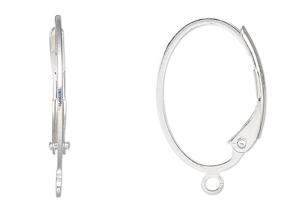 Ear Wire, 100 Silver Plated Brass 19.5mm Flat Wire Oval Leverback with Open Loop