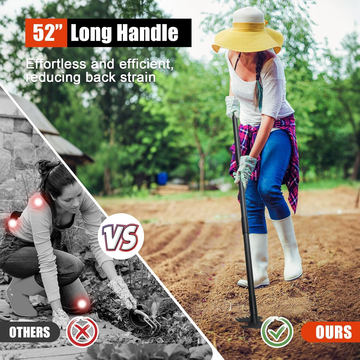 Hoe Garden Yard Tool Long Handle 52" Dual Use Weeder Cultivator Steel Blade