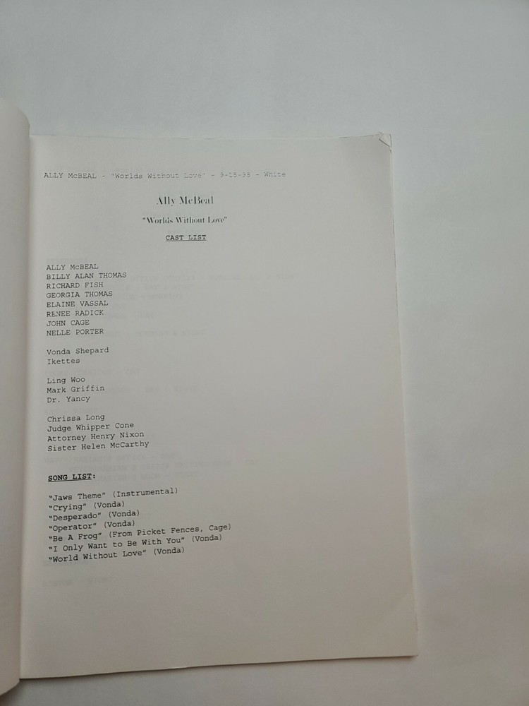 ALLY MCBEAL / David E. Kelley 1998 TV Script, Dyan Cannon "Worlds Without Love"