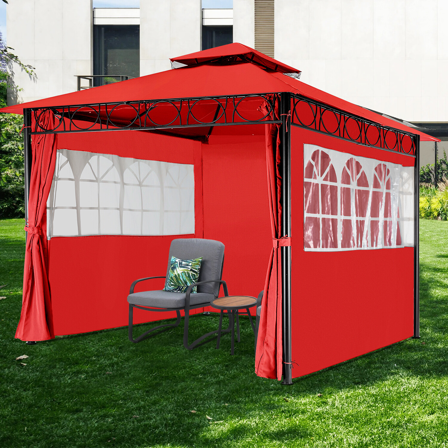 10'x10' Outdoor Pop-Up Canopy Tent, Waterproof Heavy Duty Gazebo w/ 2 Sidewalls