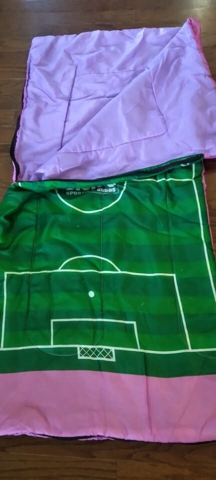 Nice Dick's Soccer-Themed Sleeping Bag in Backpack Carrying Case