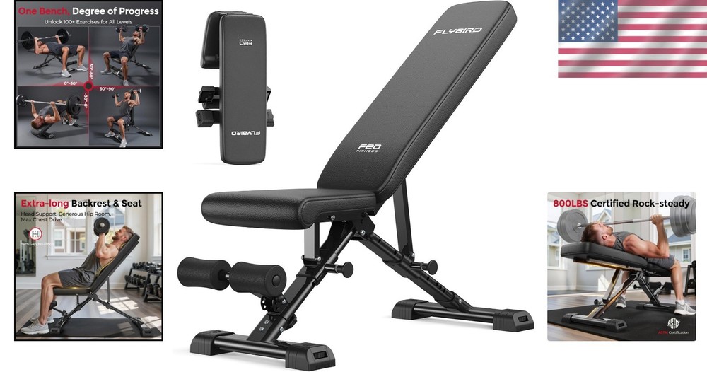 Adjustable Workout Bench with Extended Backrest, 800lbs