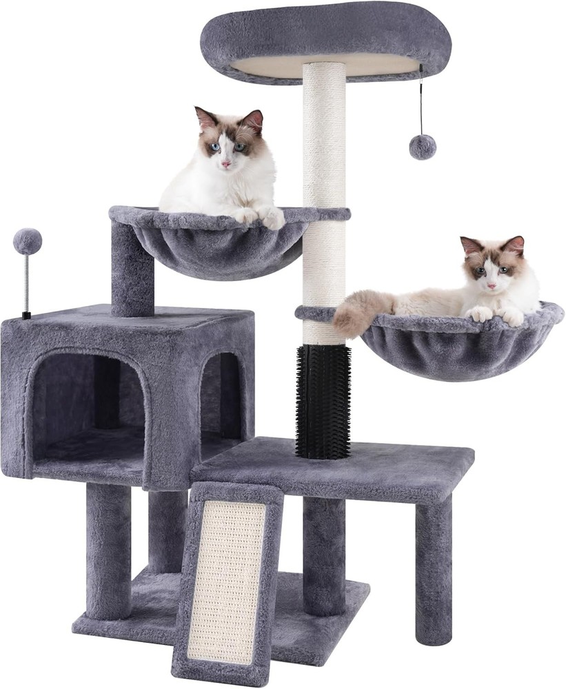 Cat Tree with Cat Condo and Two Hammocks, Cat Tower with Scratching Posts and...