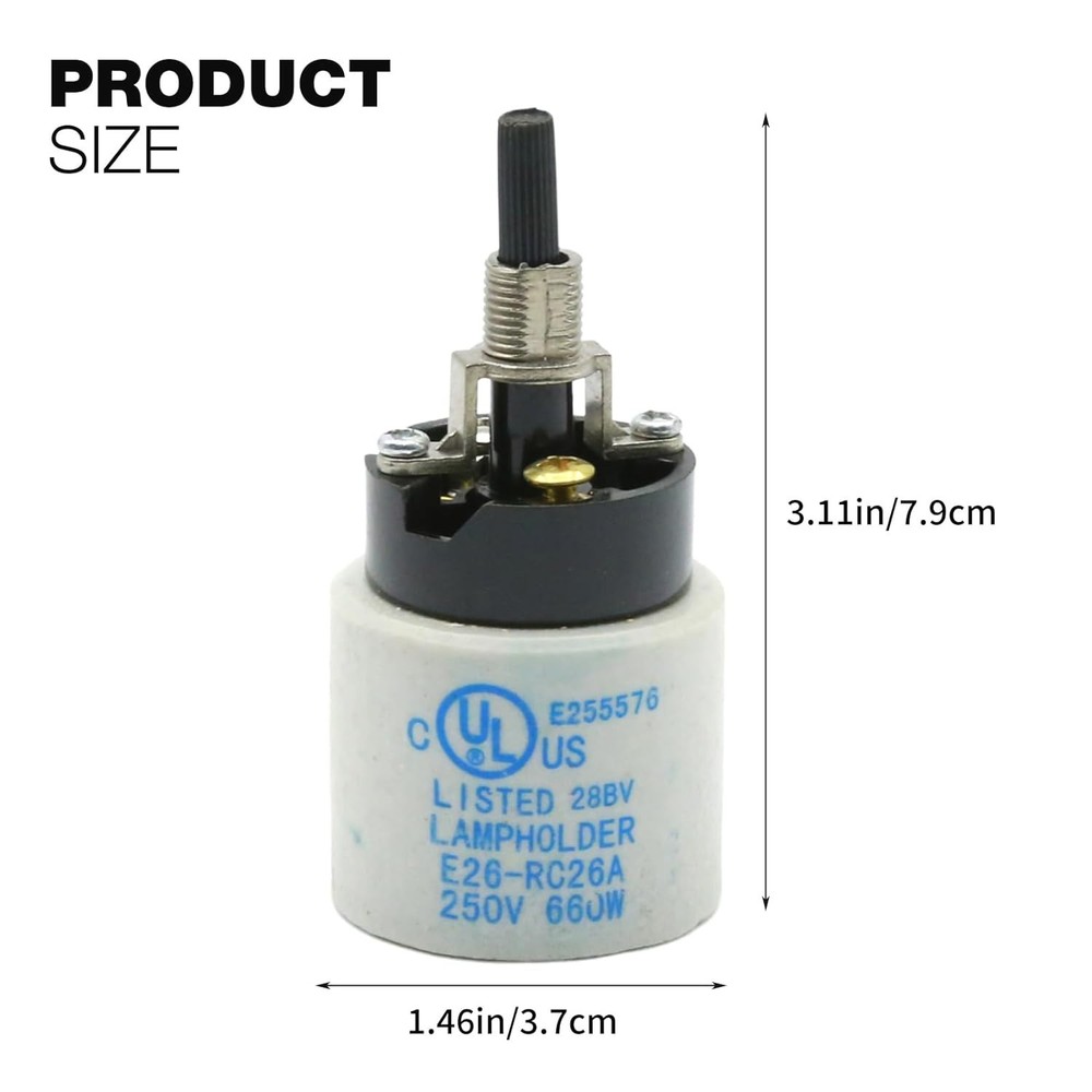 Rotary Lamp Switch Replacement with Socket Holder 660W 250V E26 E27, Porcelain L
