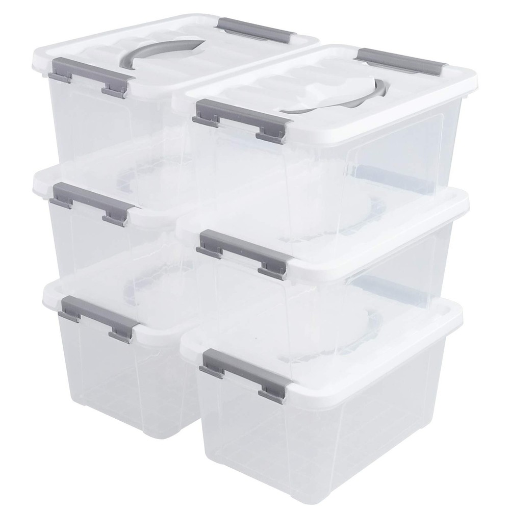 5.5 Quart Storage Bin, Plastic Latching Box Container, 6 Packs