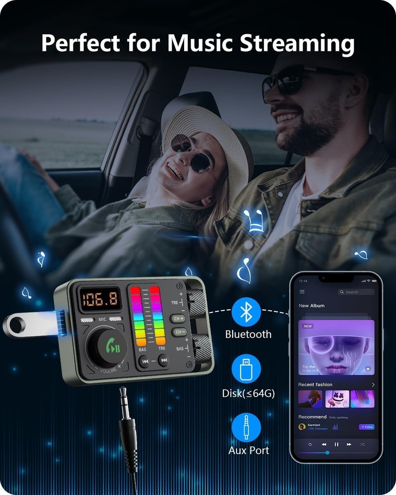 Advanced Bluetooth 5.3 FM Transmitter with Dual USB Charger & Noise Cancellation