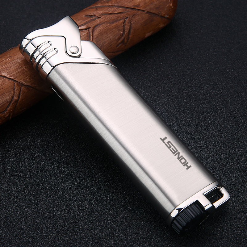 Cigar Lighter With Punch Tool Windproof Blue Flame Refillable Metal Design
