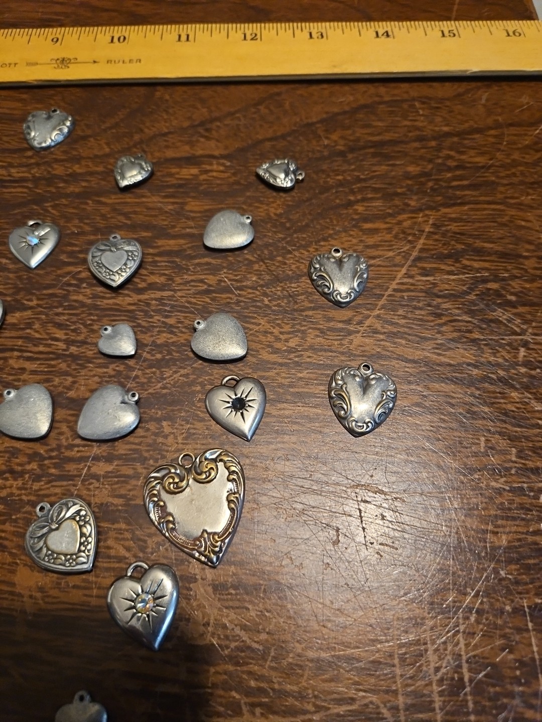 Lot 50 Silver Hearts Mini France Vintage 60s Brass Stampings Findings Jewelry