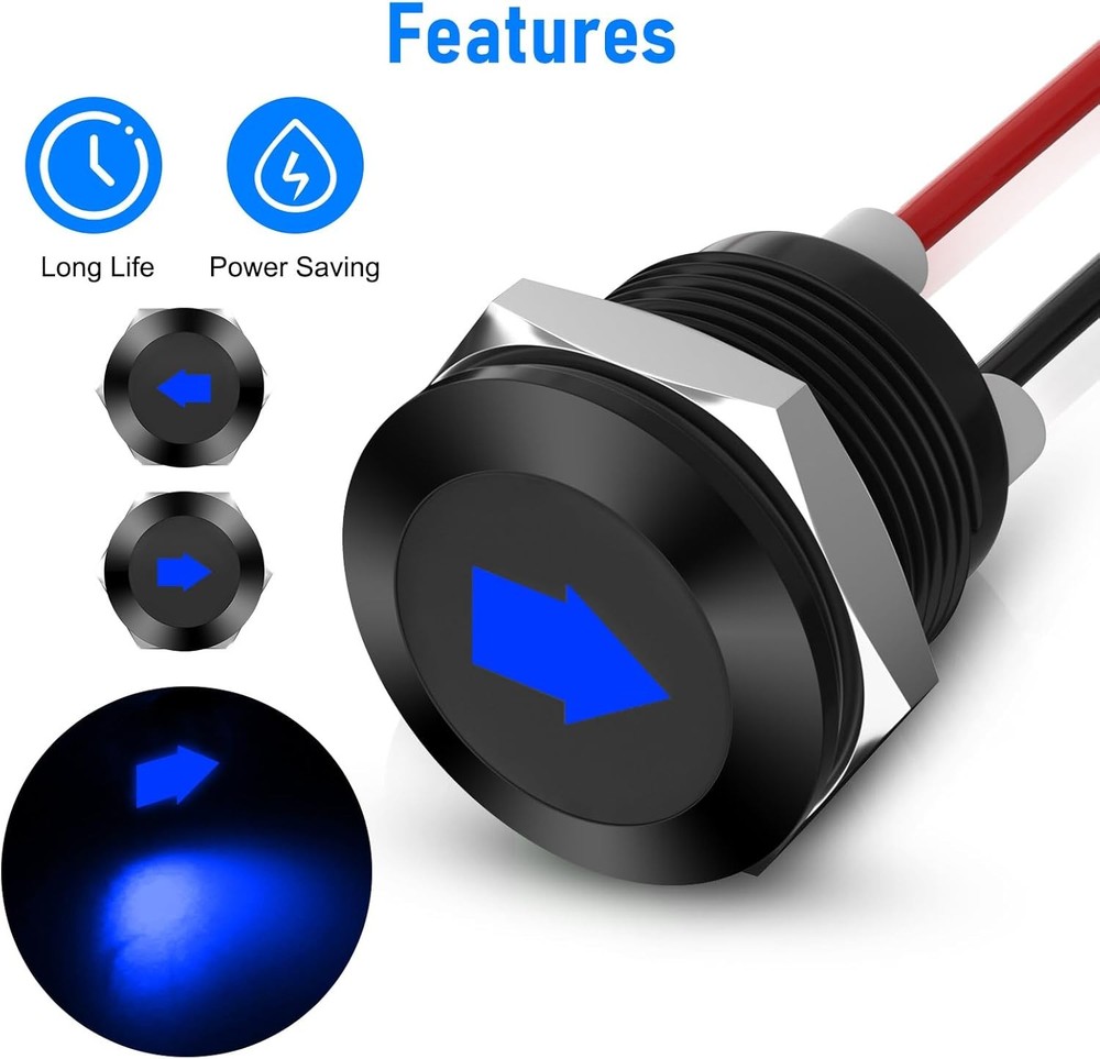 Linkstyle 2PCS 12V LED Indicator Light, 1/2" Panel Cutout Signal Indicator, Meta