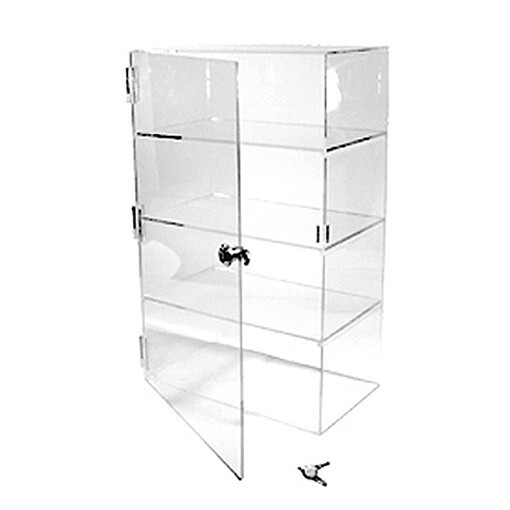 Vertical Clear Acrylic Counter Display Deep Locking Case Cabinet Fixed Shelving