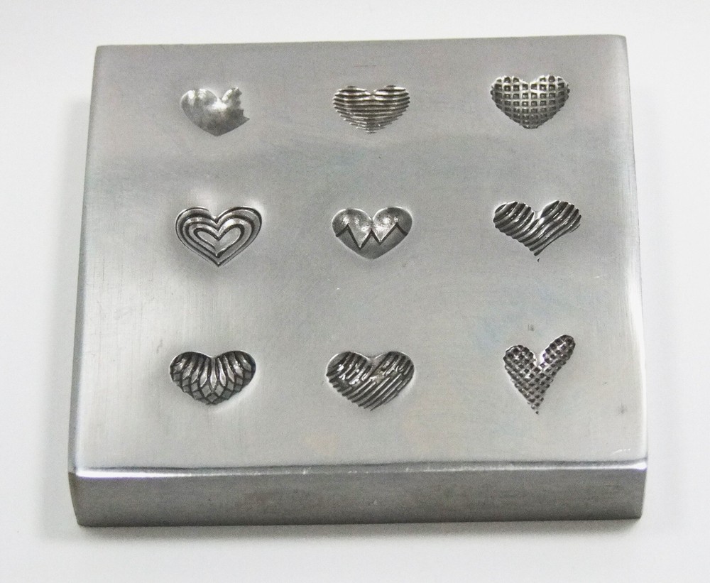Shot Plate 9 Designs Textured Heart Shapes Impression die | Silversmith Die