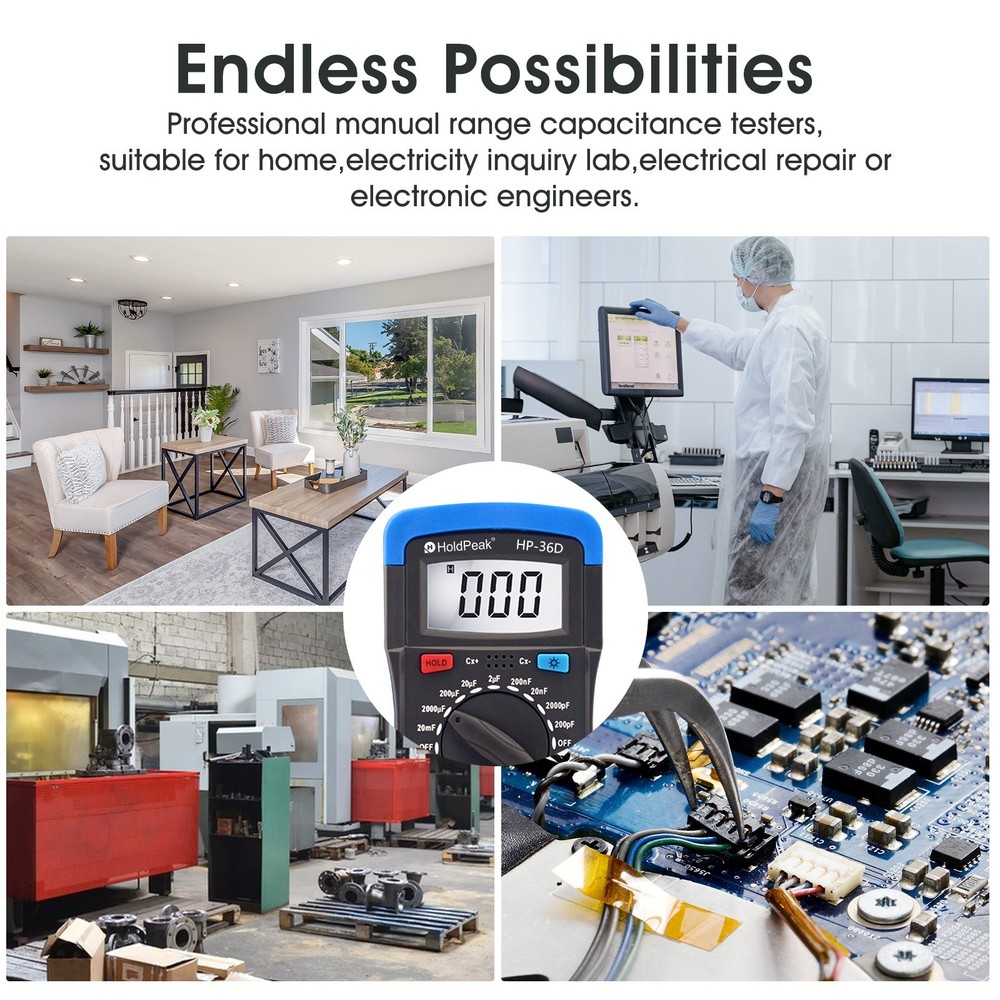 Digital Capacitor Tester 200pF-20mF Multimeter Capacitance Meter Measure Tool US