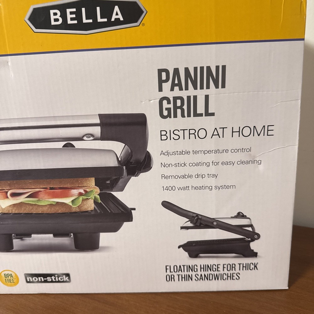 Bella Panini Grill – Adjustable Temperature - Non-Stick Plates - Floating Hinge