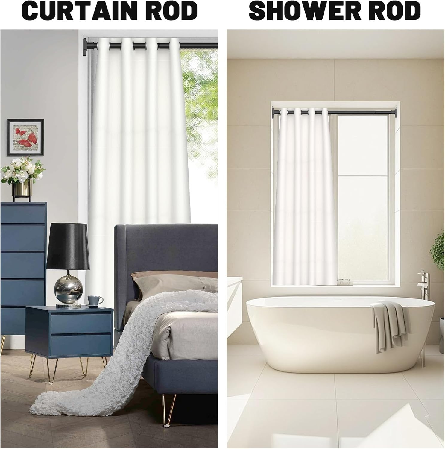 Matte Black Shower Curtain Rod 31-79 Inches with Holders, Stainless Steel Shower