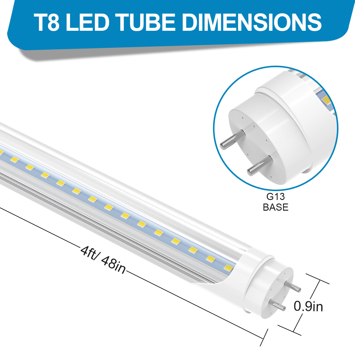 G13 T8 4 FT LED Shop Lights Bi-Pin 22W 28W LED Tube Light Bulbs 6500K Cool White
