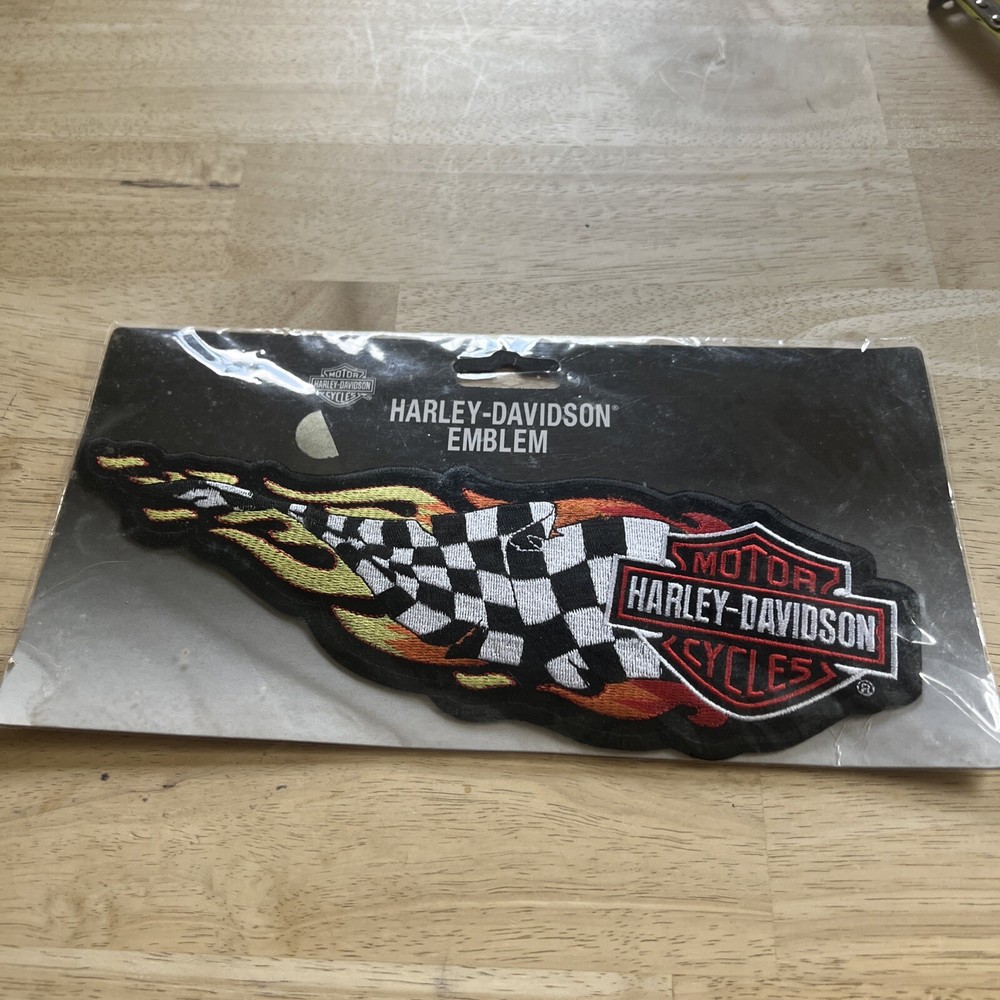 Authentic Vintage Harley-Davidson Bar Shield Checkered Flag Emblem Patch XL