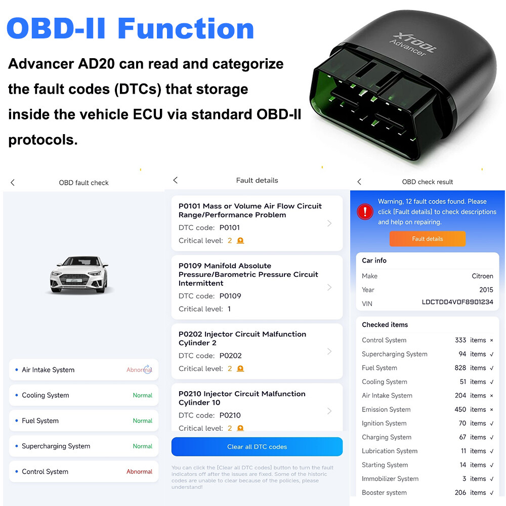 XTOOL AD20 Car OBD2 Scanner Diagnostic Tool Auto Engine Check Fault Code Reader