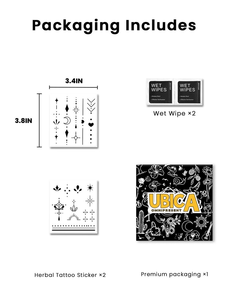 Semi Permanent Tattoos, 2 Sheets Realistic Black Small, Beautiful Tiny Henna